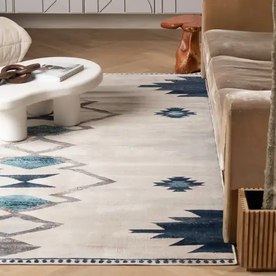 Navy and Ivory Tribal Pattern Area Rug Photo 9