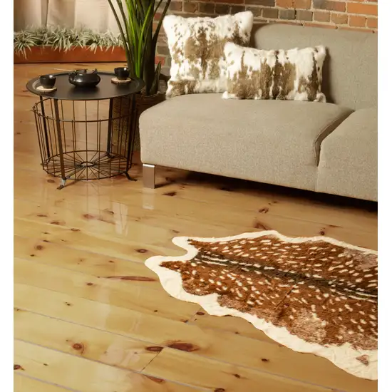 Brown And Off White Faux Cowhide Animal Print Washable Area Rug Photo 7
