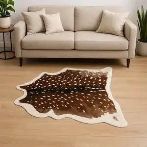 Photo of 4'x 5' Off White And Brown Faux Cowhide Non Skid Area Rug