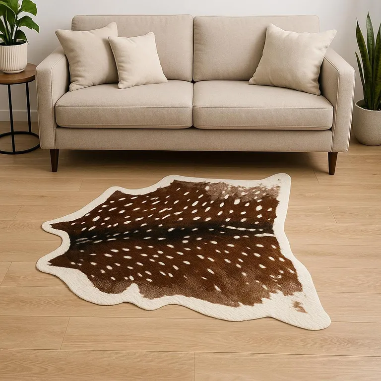 4'x 5' Off White And Brown Faux Cowhide Non Skid Area Rug Photo 1