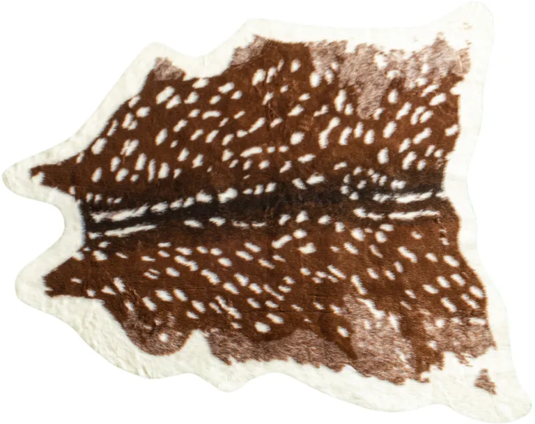 4'x 5' Off White And Brown Faux Cowhide Non Skid Area Rug Photo 2