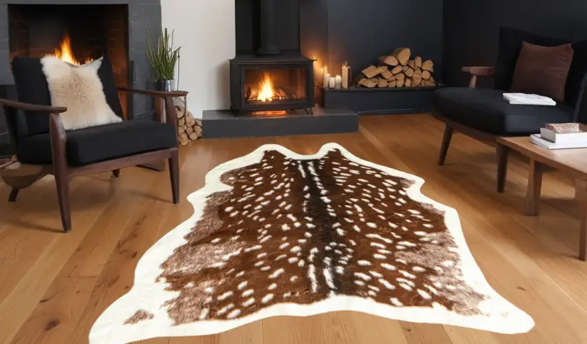 4'x 5' Off White And Brown Faux Cowhide Non Skid Area Rug Photo 1