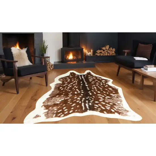 4'x 5' Off White And Brown Faux Cowhide Non Skid Area Rug Photo 1