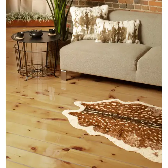 4'x 5' Off White And Brown Faux Cowhide Non Skid Area Rug Photo 1