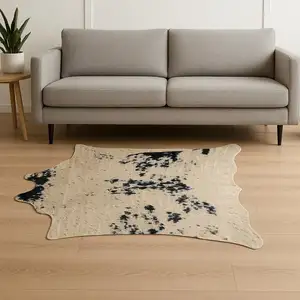 Photo of 4'x 5' Off White Black And Gold Faux Cowhide Non Skid Area Rug