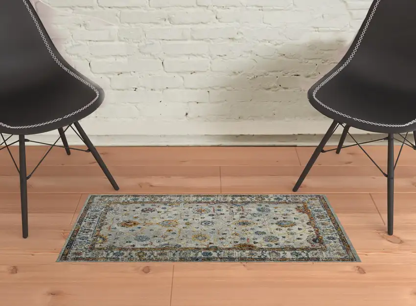 2' x 3' Orange and Ivory Floral Power Loom Area Rug Photo 3