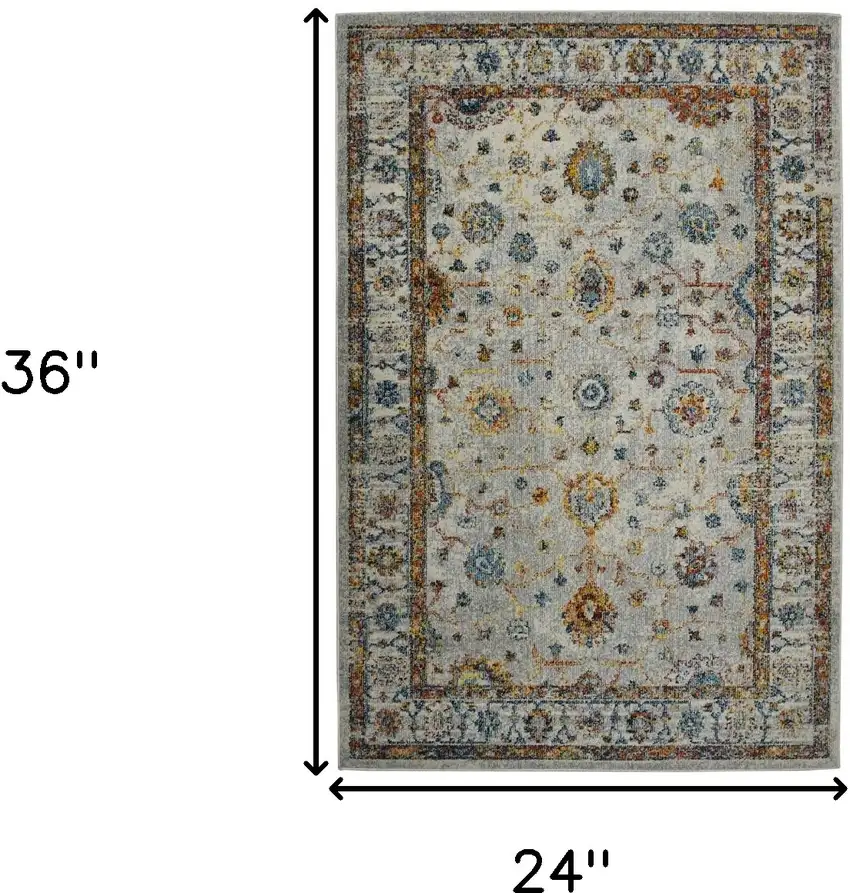 2' x 3' Orange and Ivory Floral Power Loom Area Rug Photo 8