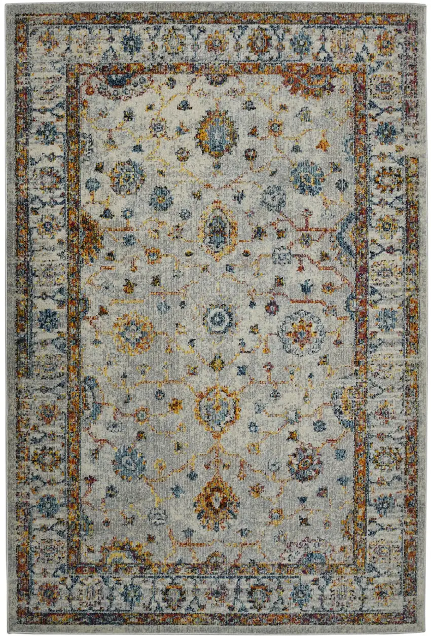 2' x 3' Orange and Ivory Floral Power Loom Area Rug Photo 1