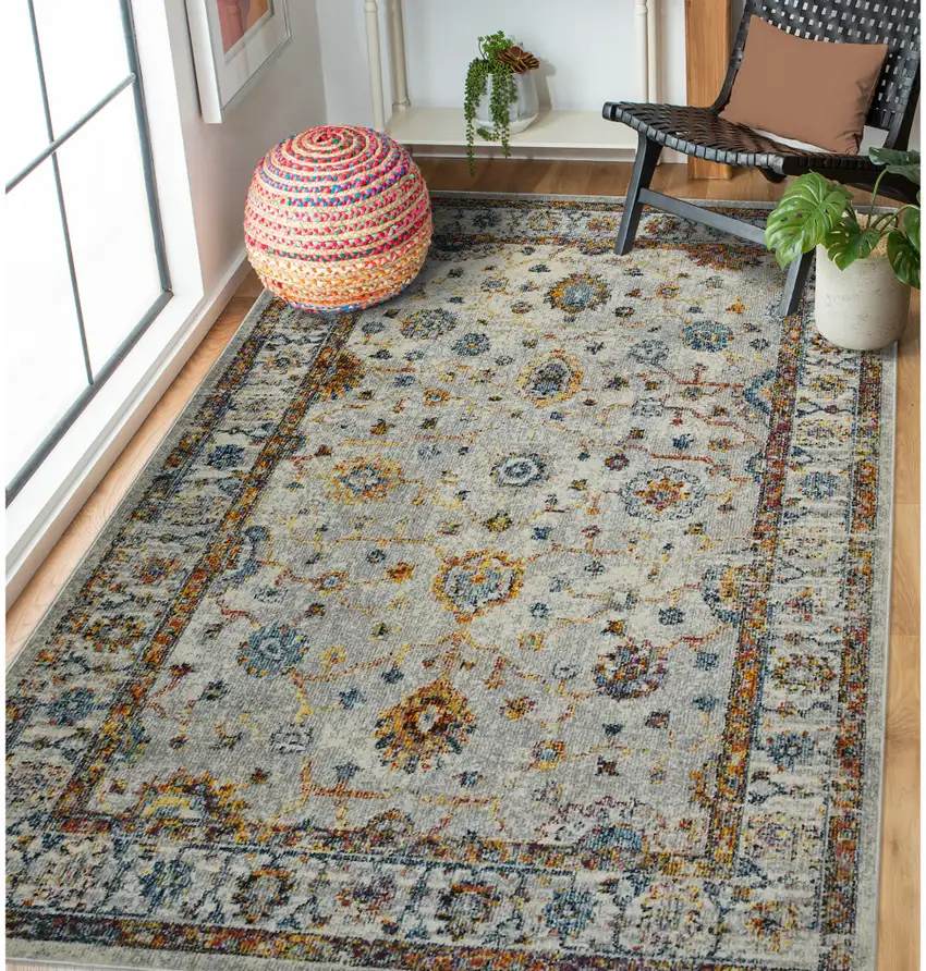 2' x 3' Orange and Ivory Floral Power Loom Area Rug Photo 7