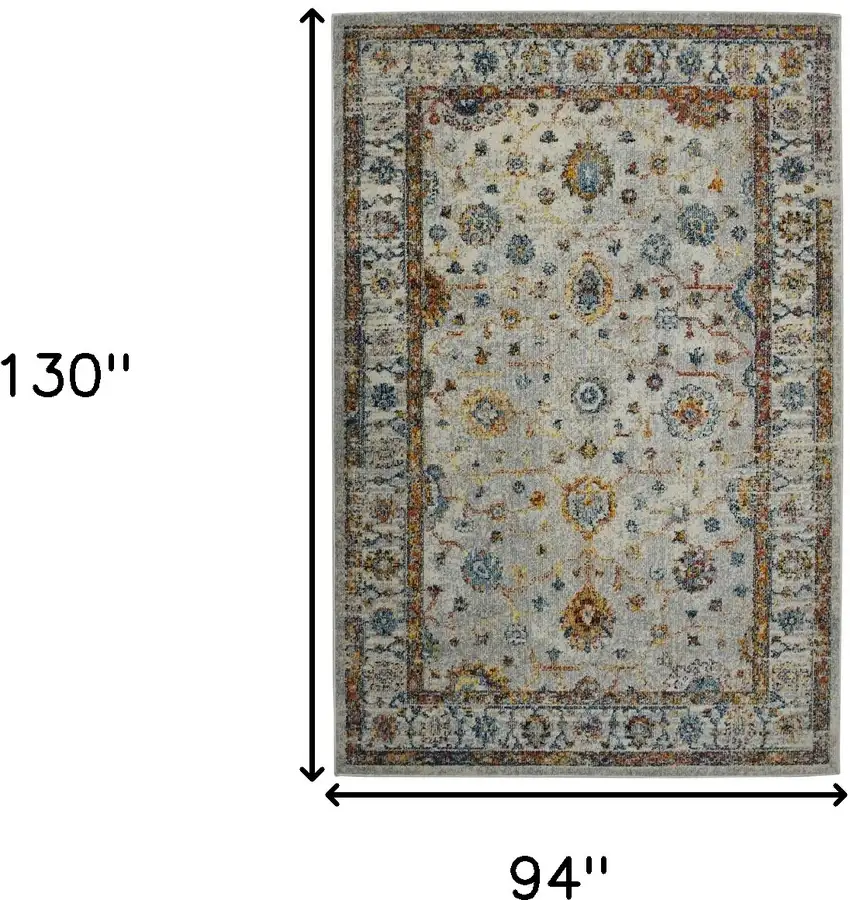 8' x 11' Orange and Ivory Floral Power Loom Area Rug Photo 8