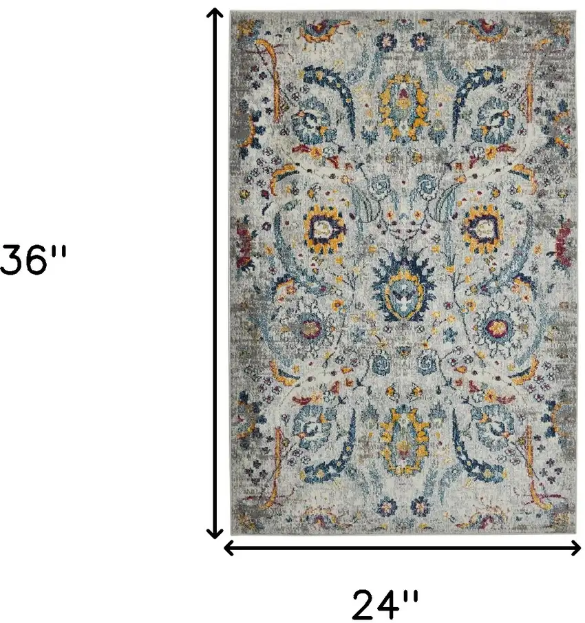 2' x 3' Orange and Ivory Floral Power Loom Area Rug Photo 8