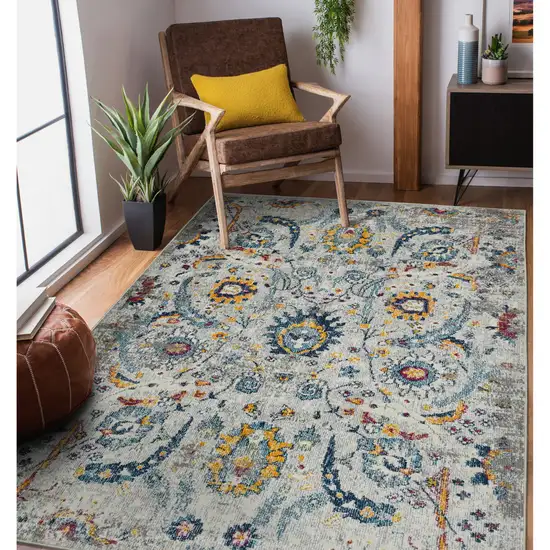 2' x 3' Orange and Ivory Floral Power Loom Area Rug Photo 7