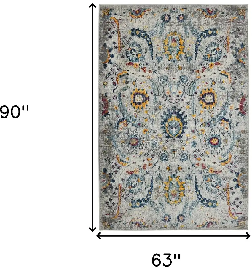 5' x 7' Orange and Ivory Floral Power Loom Area Rug Photo 8