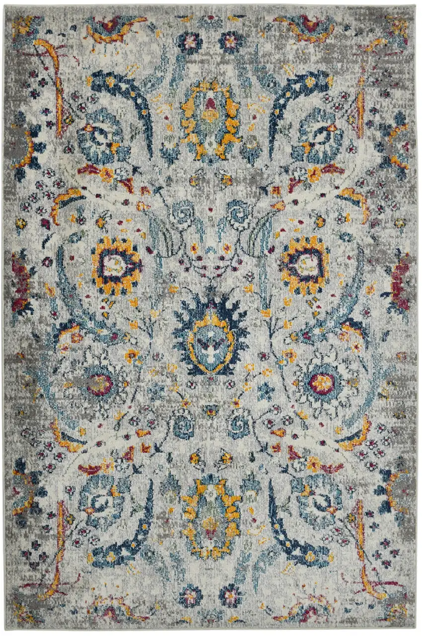 5' x 7' Orange and Ivory Floral Power Loom Area Rug Photo 1