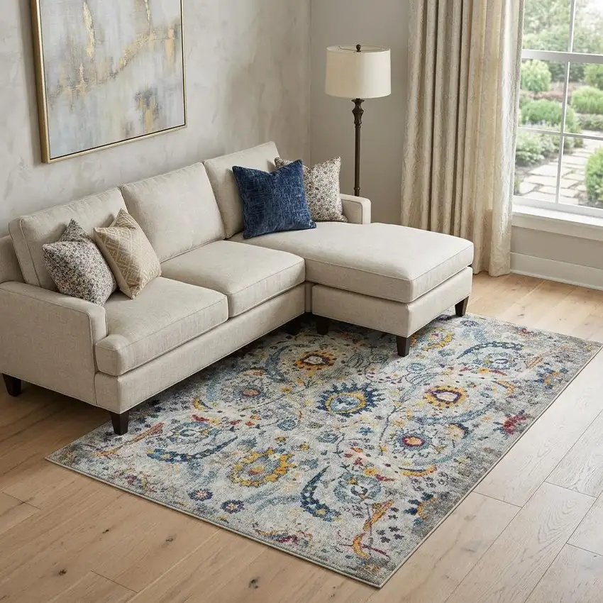 Gray Blue And Orange Area Rug Photo 1