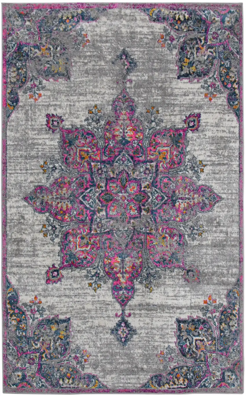 5' x 7' Pink Medallion Power Loom Area Rug Photo 1