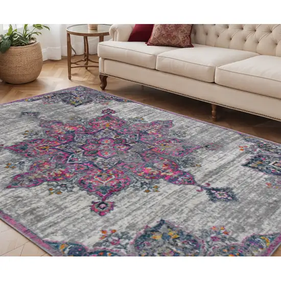 Pink Medallion Power Loom Area Rug Photo 1