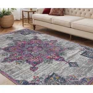 Photo of 5' x 7' Pink Medallion Power Loom Area Rug