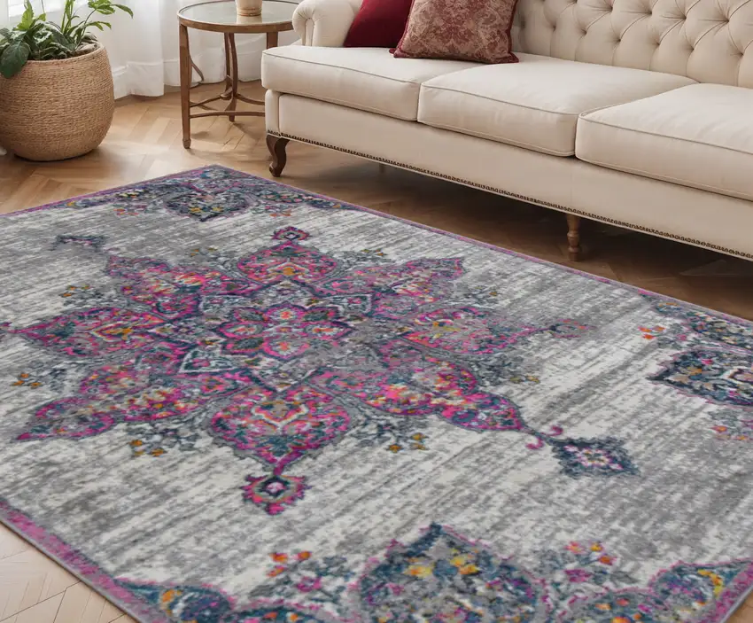Pink Medallion Power Loom Area Rug Photo 1