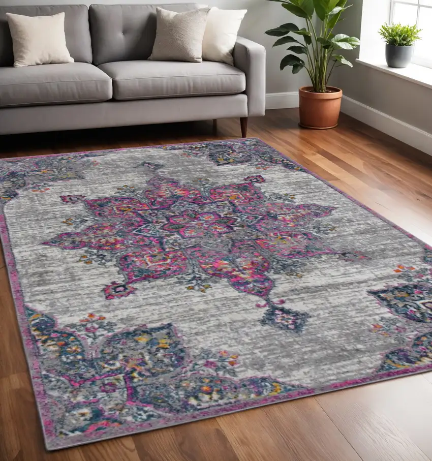 Pink Gray And Blue Area Rug Photo 1