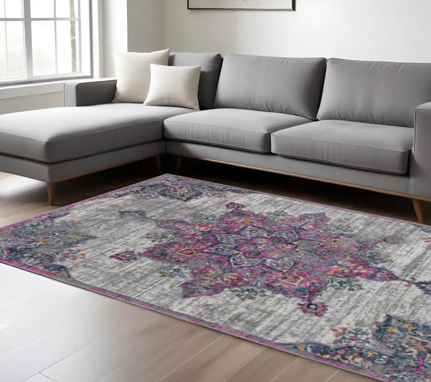 Pink Medallion Power Loom Area Rug Photo 1