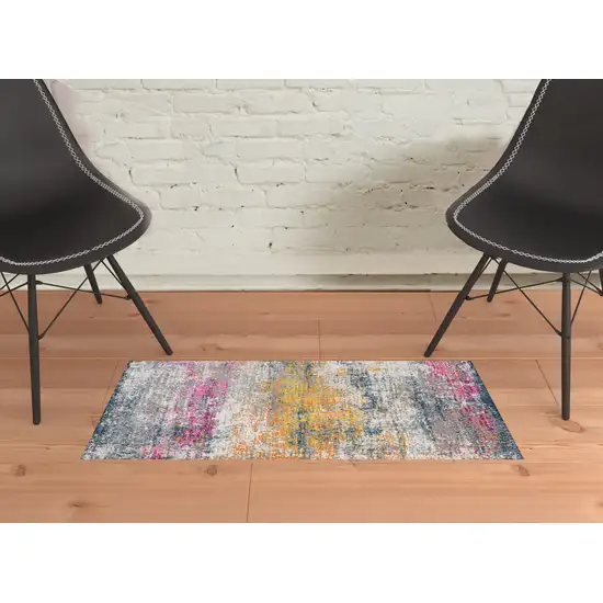2' x 3' Pink and Orange Abstract Power Loom Area Rug Photo 4