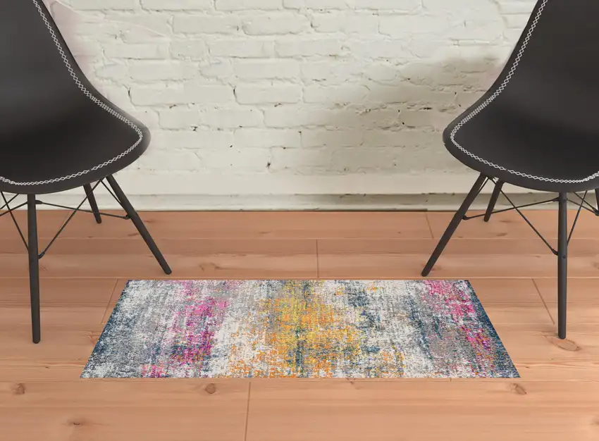 2' x 3' Pink and Orange Abstract Power Loom Area Rug Photo 4