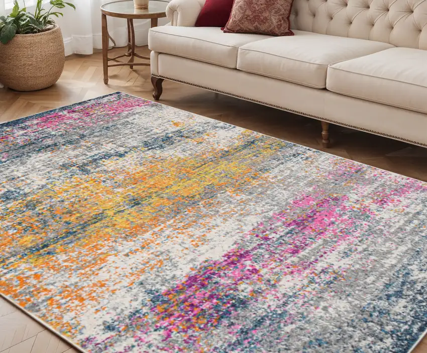 Pink and Orange Abstract Power Loom Area Rug Photo 1