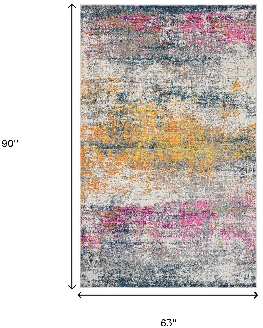 5' x 7' Pink and Orange Abstract Power Loom Area Rug Photo 7