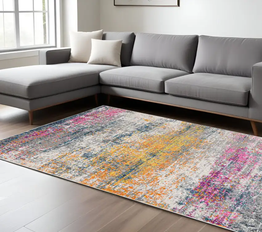 Pink and Orange Abstract Power Loom Area Rug Photo 1
