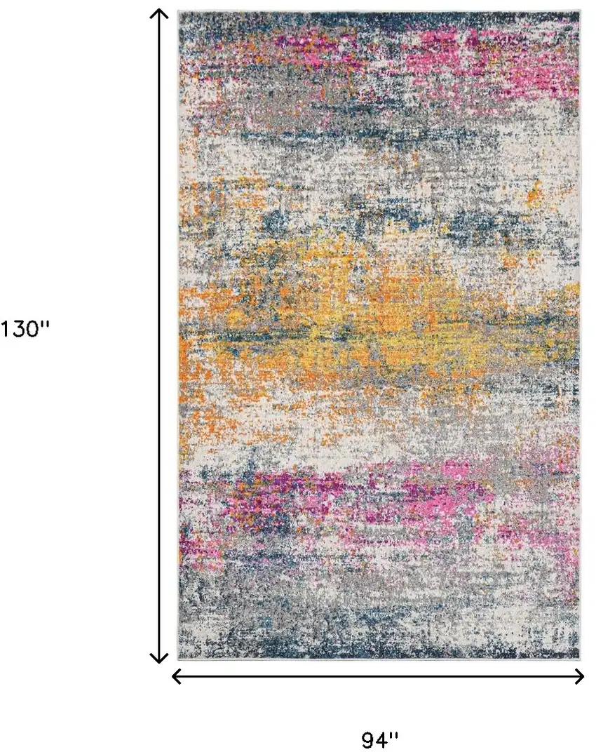 8' x 11' Pink and Orange Abstract Power Loom Area Rug Photo 7