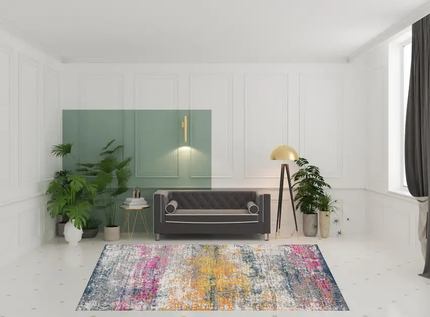 8' x 11' Pink and Orange Abstract Power Loom Area Rug Photo 4