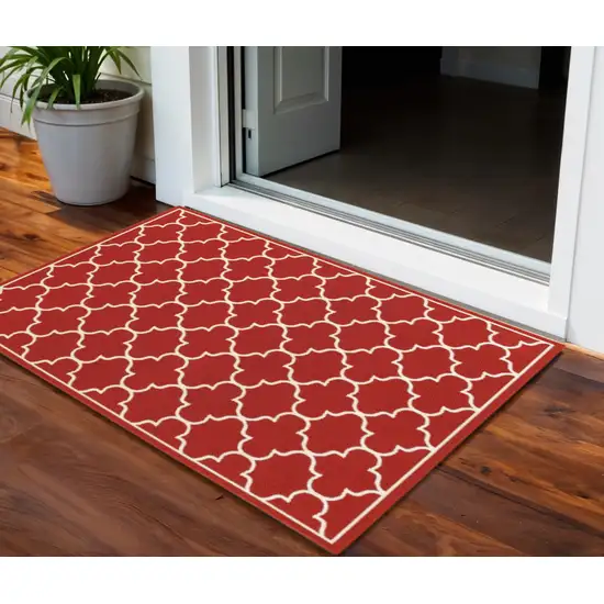 Red And Ivory Indoor Outdoor Area Rug Photo 1