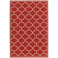 Photo of 2'x3' Red and Ivory Trellis Indoor Outdoor Scatter Rug