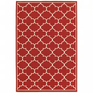 Photo of 2'x3' Red and Ivory Trellis Indoor Outdoor Scatter Rug