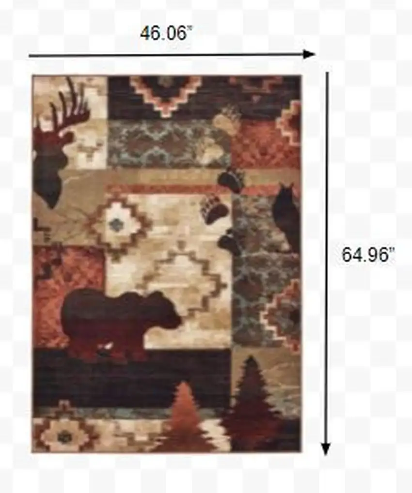4'x6' Rustic Brown Animal Lodge Area Rug Photo 5