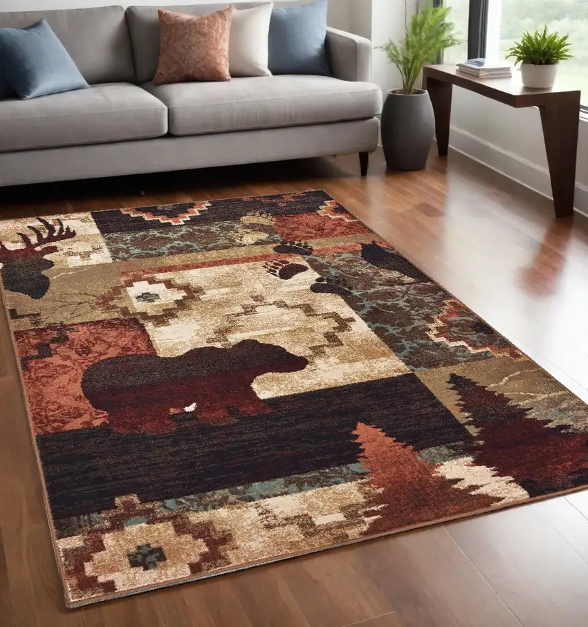 Rustic Brown Animal Lodge Area Rug Photo 1
