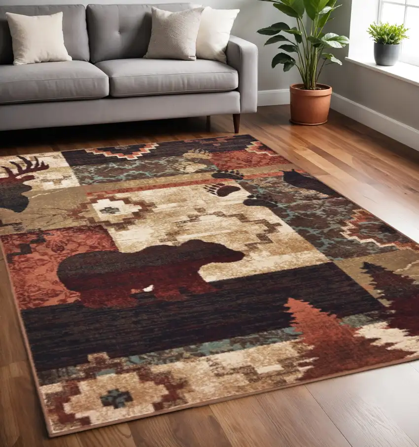 Rustic Brown Animal Lodge Area Rug Photo 1