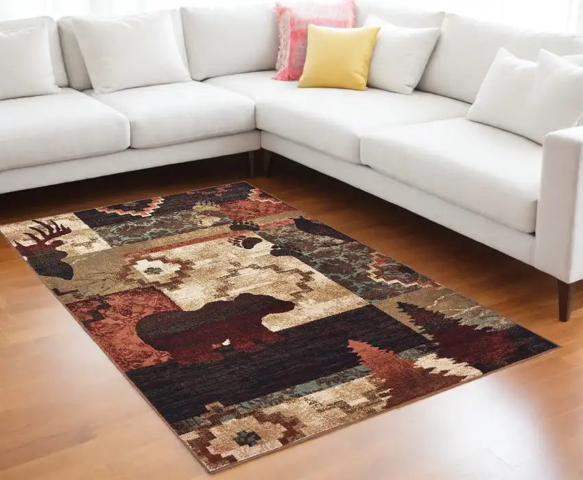 Rustic Brown Animal Lodge Area Rug Photo 1