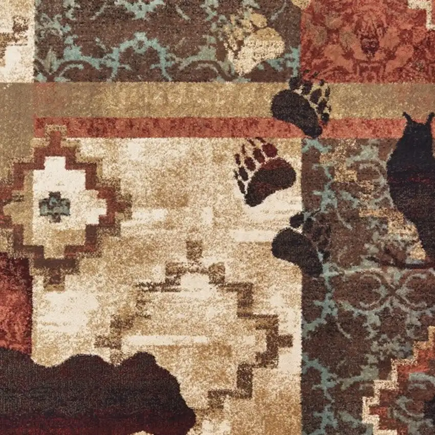 8'x10' Rustic Brown Animal Lodge Area Rug Photo 4