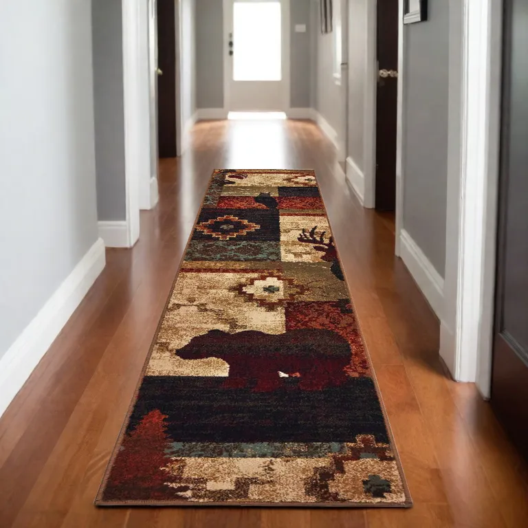 2'x8' Rustic Brown Animal Lodge Runner Rug Photo 5