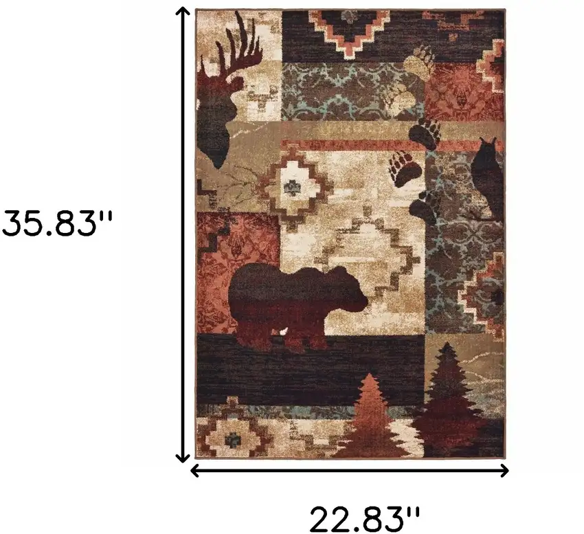 Green and Ivory Animal Print Power Loom Area Rug Photo 3