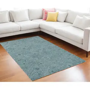 Photo of 9'x12' Seafoam Blue Hand Tufted Floral Indoor Area Rug