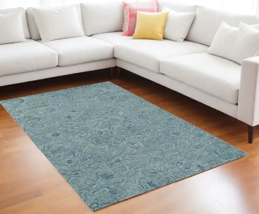 9'X12' Seafoam Blue Hand Tufted Floral Indoor Area Rug Photo 1
