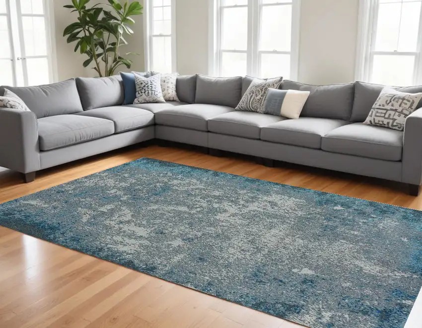 Silver Blue Machine Woven Abstract Smudge Indoor Area Rug Photo 1