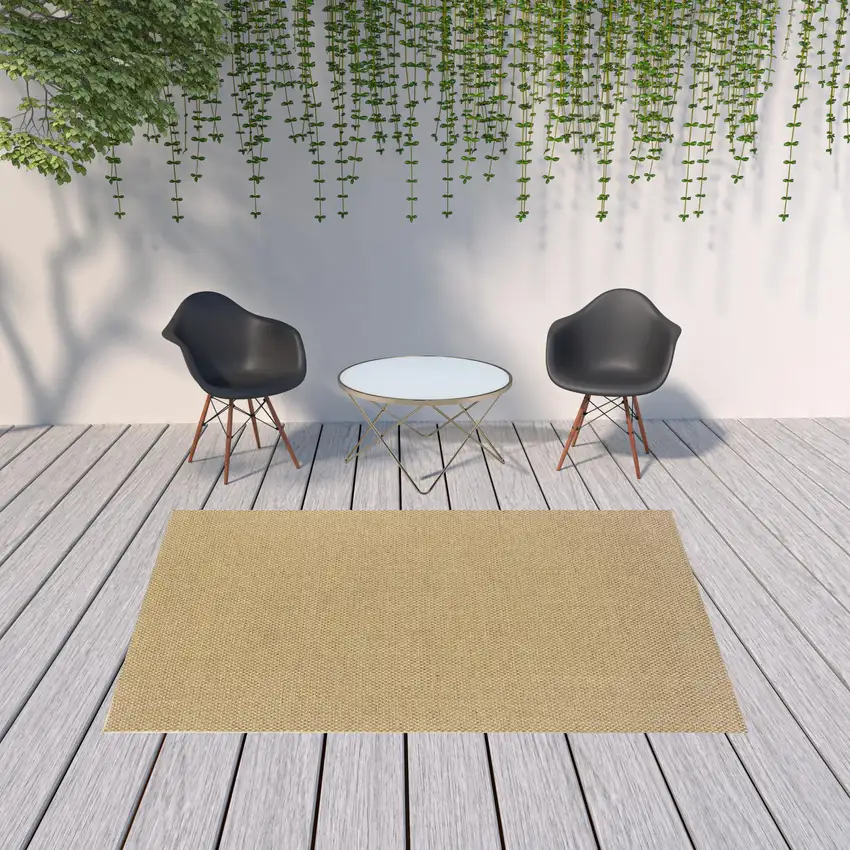 7'x10' Solid Sand Beige Indoor Outdoor Area Rug Photo 10