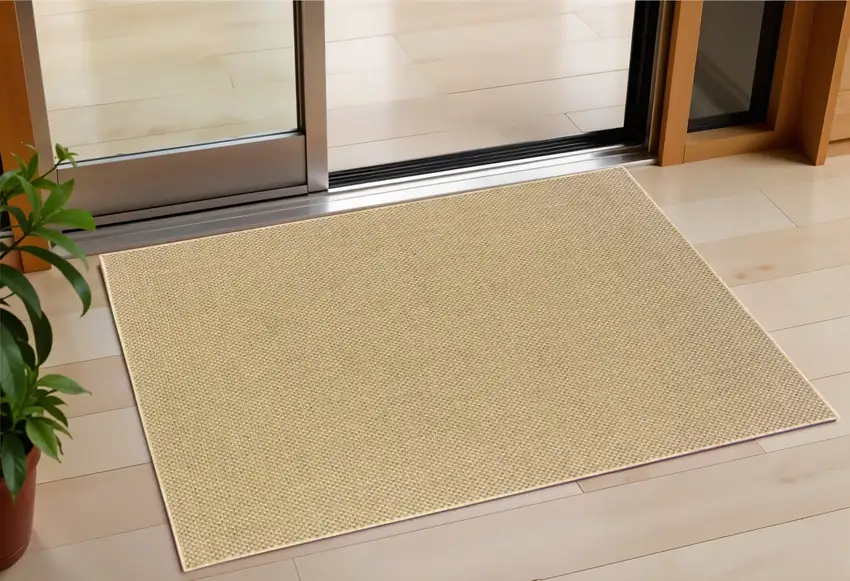 Tan Faux Seagrass Indoor Outdoor Area Rug Photo 1