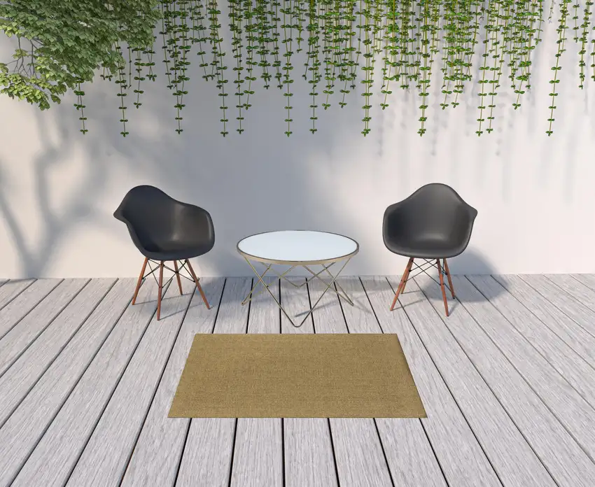4'x6' Solid Tan Indoor Outdoor Area Rug Photo 10