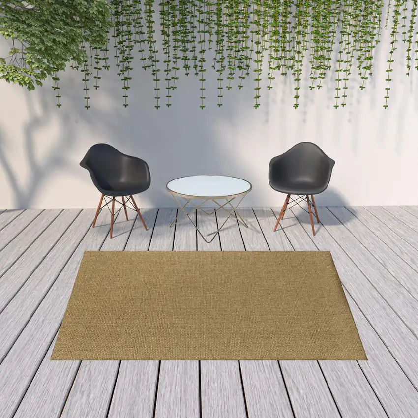 7'x10' Solid Tan Indoor Outdoor Area Rug Photo 10
