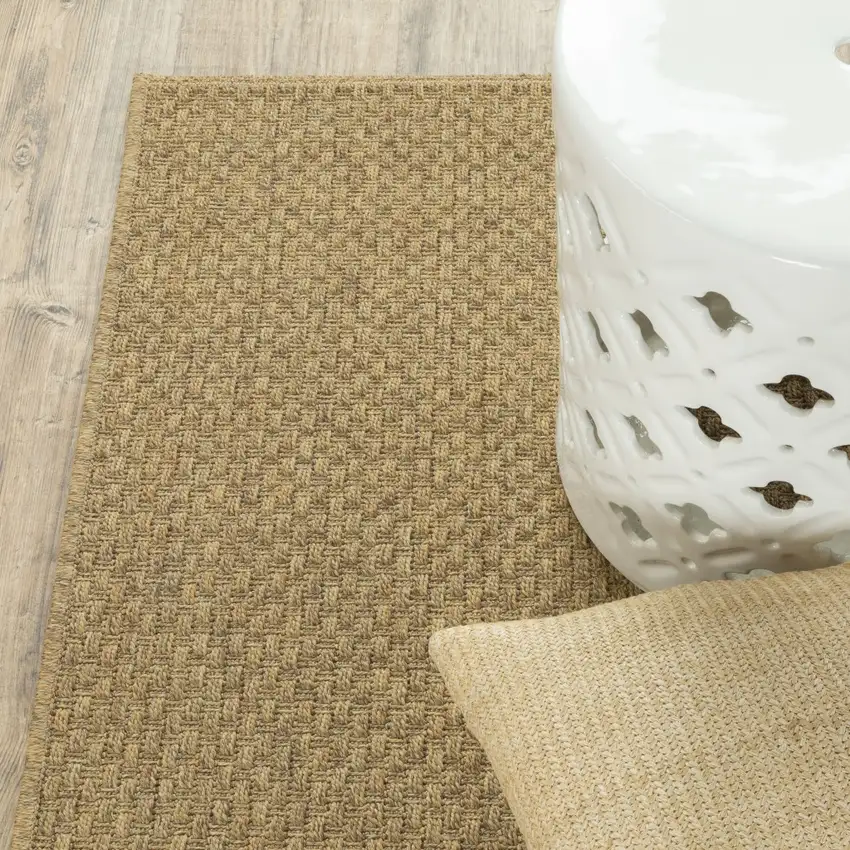 7'x10' Solid Tan Indoor Outdoor Area Rug Photo 9